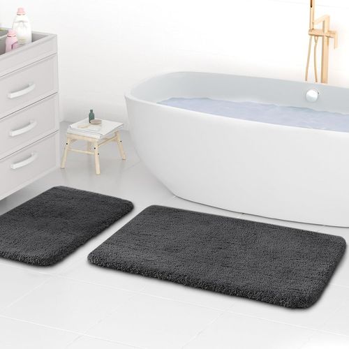 KAL-Tapis De Bain En Microfibre Super Épais De 2 Cm, Super Absorbant, 50 X 80 Cm Et 40 X 60 Cm, Gris Foncé