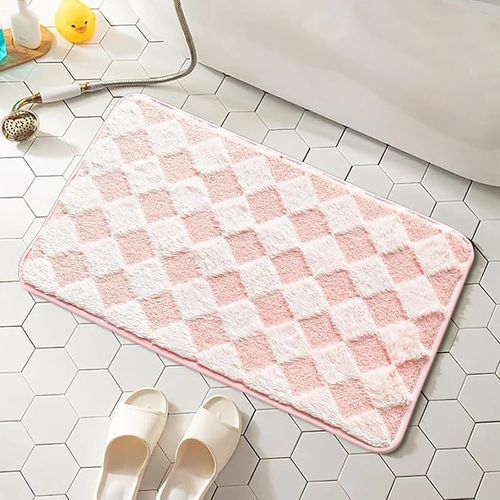 KAL-Tapis De Bain Rose, Antiderapant En Absorbant, Lavable En Machine, Flocage Tapis Salle De Bain, Pour Salle De Bains, Douche, Baignoire, 50 X 80 Cm