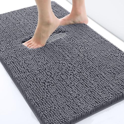 KAL-Tapis De Bain Antiderapant,Tapis Salle De Bain En Microfibre Chenille Douce,Tapis De Bain Absorbant,Lavable En Machine - - 40 X 60 Cm - Gris Foncé