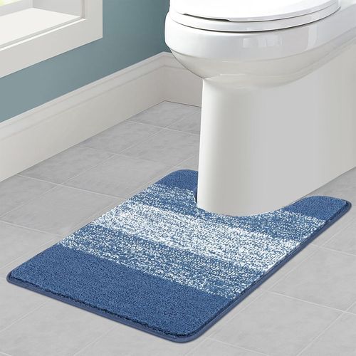 KAL-Tapis De Toilette En Forme De U Ultra Doux, Antidérapant, Absorbant, Lavable, Bleu - 50 X 60 Cm