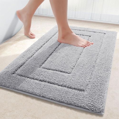 KAL-Tapis De Bain En Microfibre Antidérapant Et Lavable - Doux - Absorbant L'Eau - 40 X 60 Cm - Gris