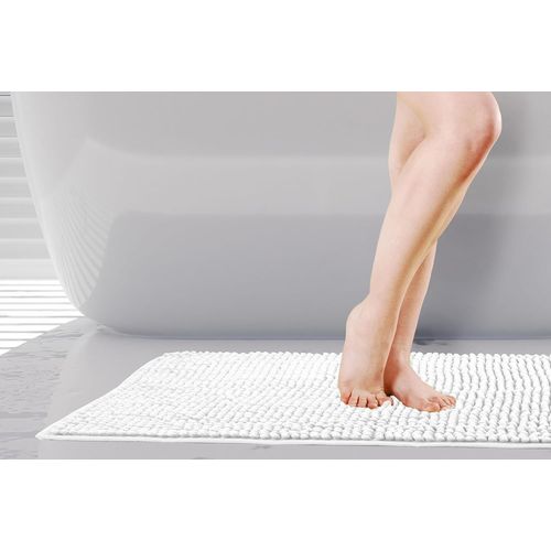 KAL-Noodle Tapis De Bain Antidérapant Doux Au Toucher Blanc 45 X 75 Cm
