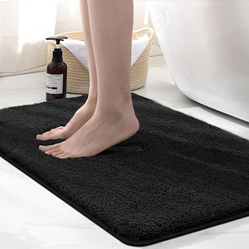 KAL-Tapis De Bain En Microfibre Super Absorbant De 2 Cm D'Épaisseur Noir 50 X 80 Cm