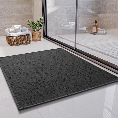 KAL-Tapis De Bain Antidérapant Super Absorbant Tapis Baignoire Doux Tapis Sortie De Douche Lavable Pour Salle De Bain Toilette(Gris Foncé,60 * 60Cm)