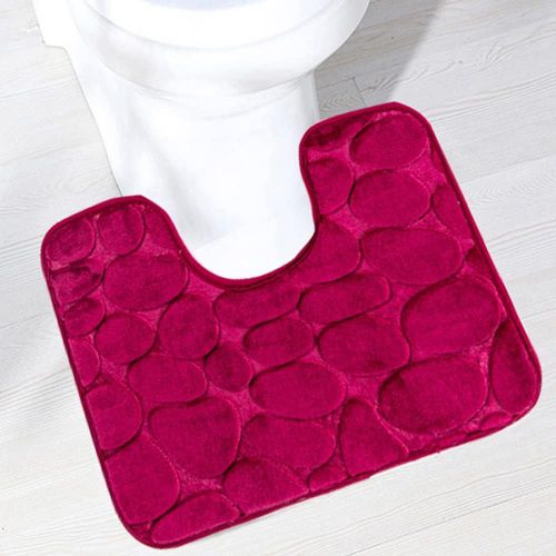 KAL-Tapis De Toilette Antidérapant Absorbant Tapis Contour De Wc Polyester Forme De U Vin Rouge 40 X 50 Cm
