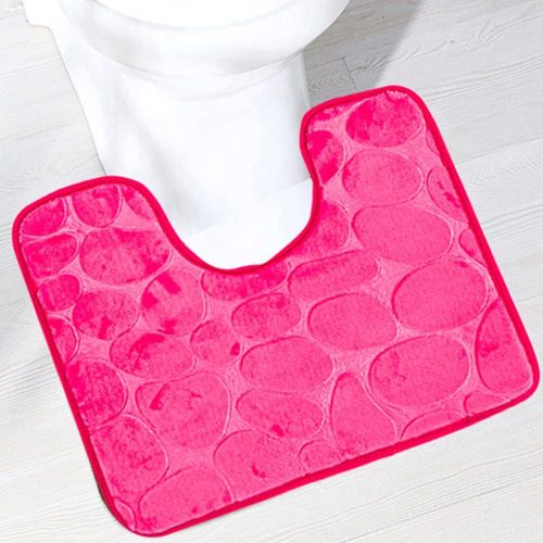 KAL-Tapis De Toilette Antidérapant Absorbant Tapis Contour De Wc Polyester Forme De U Fuchsia 40 X 50 Cm