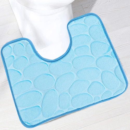 KAL-Tapis De Toilette Antidérapant Absorbant Tapis Contour De Wc Polyester Forme De U Bleu Ciel 40 X 50 Cm