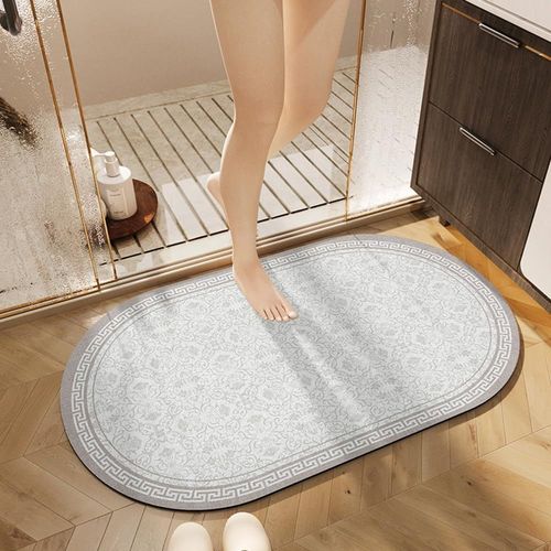 KAL-Tapis De Bain En Caoutchouc Antidérapant 40X60Cm, Tapis De Bain Absorbant Séchage Rapide Pour Salle De Bain, Minimaliste Tapis De Salle De Bain Lavable, Ovale (Gris)