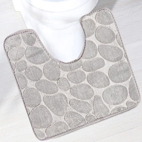 KAL-Tapis De Toilette Antidérapant Absorbant Tapis Contour De Wc Polyester Forme De U Gris 40 X 50 Cm