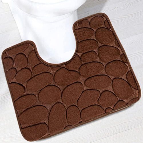 KAL-Tapis De Toilette Antidérapant Absorbant Tapis Contour De Wc Polyester Forme De U Marron 40 X 50 Cm