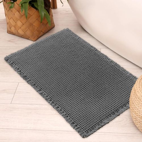 KAL-Tapis De Bain Antidérapant: Ultra Doux Gaufres Tapis Salle De Bain Avec Glands, Super Absorbant Et Lavable En Machine, Pour La Salle De Bain, Douche, Baignoire, Gris Foncé (Gris Foncé, 46 X 77 Cm