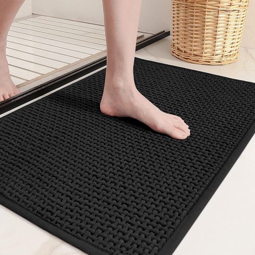 KAL-Tapis De Bain Antidérapant 40 X 60 Cm, Tapis Salle De Bain Chenille Absorbant, Tapis Baignoire Doux Tapis Sortie De Douche Lavable Pour Salle De Bain, Toilette, Baignoire (Noir)