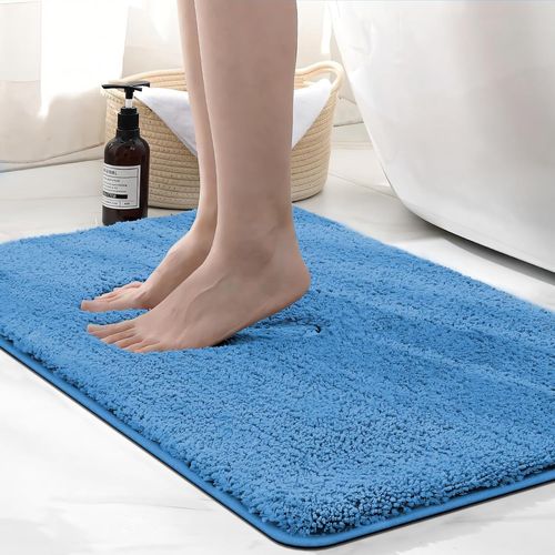 KAL-Tapis De Bain En Microfibre Super Absorbant De 2 Cm D'Épaisseur Bleu Brume 50 X 80 Cm