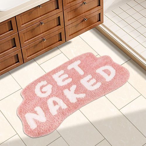 KAL-Get Naked Tapis De Bain Mignon Pour Chambre À Coucher, Motif Lettres, Rose Amusant, Tapis Pour Décoration D'Appartement, Doux Et Absorbant, Base Antidérapante Lavable, 85,1 X 50,8 Cm