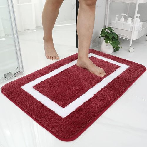 KAL-Tapis De Bain Antiderapant,Tapis Salle De Bain En Microfibre Douce, Absorbant À Poils Longs, Lavable En Machine - 40 X 60 Cm - Bordeaux