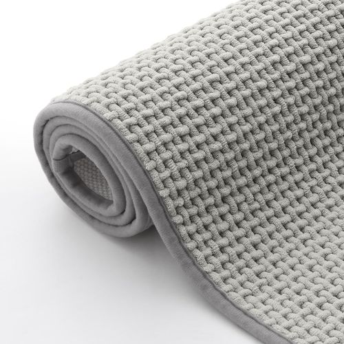 KAL-Tapis De Bain En Chenille - Doux - Antidérapant - Lavable - Absorbant - Pour Salle De Bain, Douche, Baignoire - 40 X 60 Cm - Gris Clair