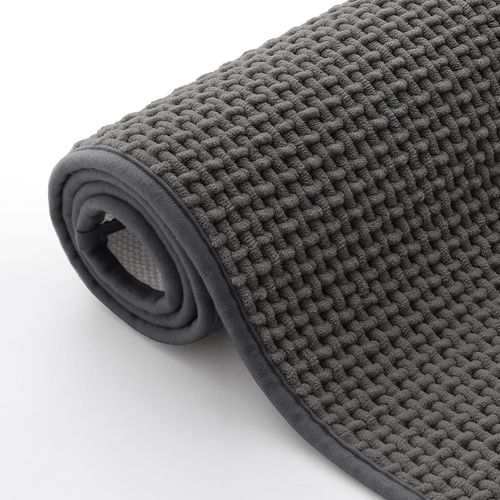 KAL-Tapis De Bain En Chenille - Doux - Antidérapant - Lavable - Absorbant - Pour Salle De Bain, Douche, Baignoire - 50 X 80 Cm - Gris Foncé