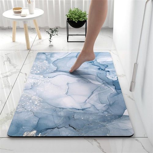 Kal-Tapis De Bain Antidérapant Moderne Motif Marbre Tapis Salle De Bain Diatomite Absorbant, Tapis Douche Séchage Rapide, Microfibre Tapis Vaisselle Tapis D'entré (60x90cm,Bleu Clair)