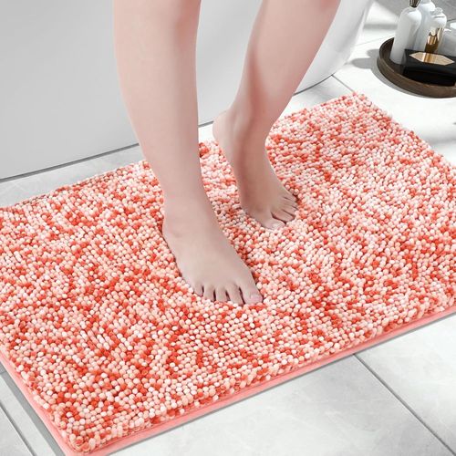 KAL-Tapis De Salle De Bain En Chenille Antidérapant, Moelleux Et Luxueux, Extra Doux, Absorbant L'Eau, Pour Sol Et Lavabo, Lavable En Machine, Orange Et Rose, 45 X 71 Cm