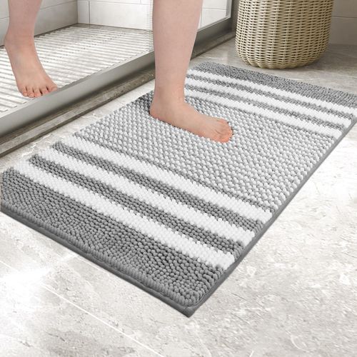 KAL-Tapis De Bain,Tapis Salle De Bain Antidérapant Absorbant,Tapis De Bain Chenille Microfibre Moelleux,Lavable En Machine, 40 X 60 Cm,Gris