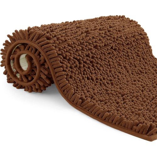 Kal-Tapis De Bain En Microfibre, Tapis Salle De Bain Longueur 50 X 80 Cm, Tapis De Wc, Doux, Antidérapant,Marron