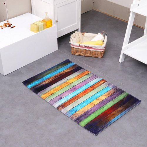 Kal-Beau Paillasson - Tapis De Salle De Bain - Antidérapant - Séchage Rapide - Antidérapant - Antidérapant - Rayures Colorées - 45 X 120 Cm