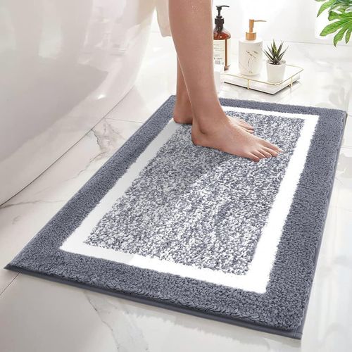 KAL-Tapis De Salle De Bain À Poils Longs En Microfibre, Antidérapant, Ultra Doux, Super Absorbant, Lavable En Machine, Gris Foncé, 45 X 65 Cm