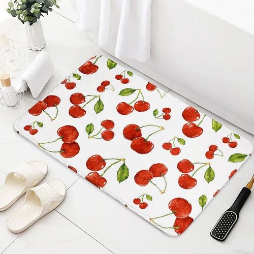 KAL-Tapis De Bain Cerise Mignon Fruits Rouges Tapis De Salle De Bain Antidérapant En Microfibre Douce Absorbant Tapis De Bain D'Eau Pour Salle De Bain Lavable En Machine Tapis De Sol De Salle De