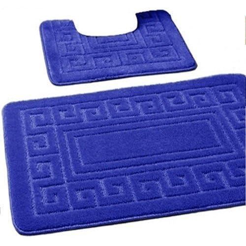 Kal-Set De Tapis De Bain 2 Pièces, Design Grec, Antidérapant Bleu Roi