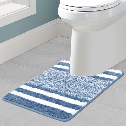 KAL-Tapis De Toilette En Forme De U Ultra Doux, Antidérapant, Absorbant, Lavable, 50 X 60 Cm (Bleu, 50 X 60 Cm)