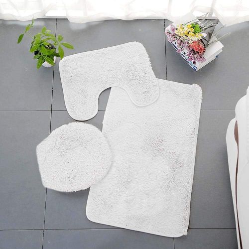 KAL-Lot De 3 Tapis Salle De Bain Doux Et Absorbants Antidérapants Tapis De Toilette Wc Contour Séchage Rapide Lavable En Machine (Beige)