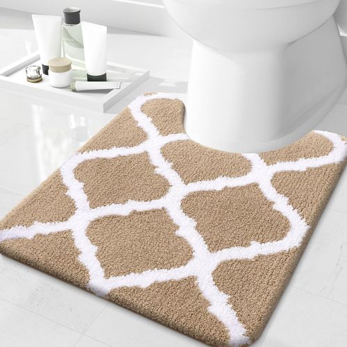 KAL-Tapis De Bain Antiderapant,Tapis Salle De Bain Absorbant En Microfibre Douce,Tapis De Salle À Motifs Marocains, Lavable En Machine - 50 X 60 Cm, Beige