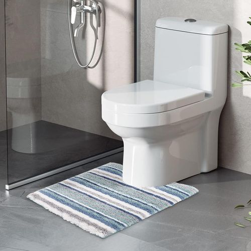 KAL-Tapis De Toilette Absorbant Tapis De Bain Antiderapant Salle De Bain Tapis De Sol Épais Microfibre(Bleu,51X61Cm Contour Wc)