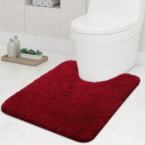 KAL-Tapis De Bain Doux Antidérapant Avec Découpe - 51 X 61 Cm - Absorbant - Lavable - Pour Wc - Bordeaux