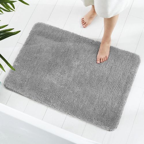 KAL-Tapis De Salle De Bain, 60 X 90Cm Moelleux Microfibre Absorbant Antidérapant Tapis De Bain, Tapis De Bain Lavable Pour Baignoire, Douche Et Salle De Bain (Gris)