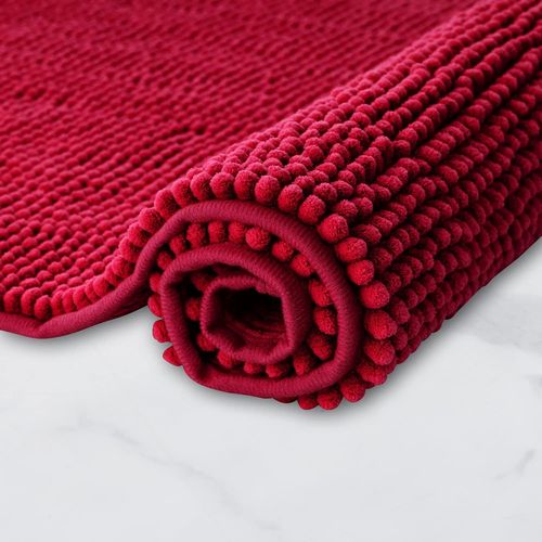 KAL-Tapis De Bain Antidérapant En Chenille | Super Absorbant Et Lavable En Machine | Pour La Salle De Bain, Douche, Baignoire Ou Comme Tapis Wc | Rouge - 50X80 Cm