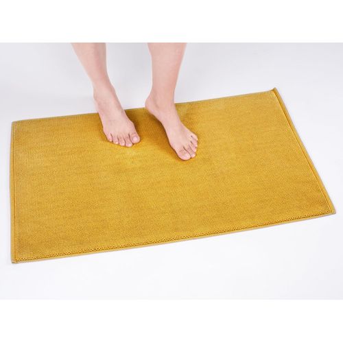 KAL-Tapis De Bain 100 % Coton Antidérapant, 43 X 61 Cm, Pour Salle De Bain, Wc, Absorbant, Séchage Rapide, Lavable, Moutarde (Jaune)