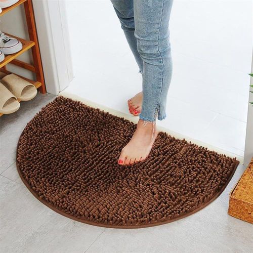 KAL-Tapis De Bain Antidérapant Et Absorbant, Tapis De Sol Chenille Doux, Demi-Rond, En Microfibre, Pour Salle De Bain, Douche, 40 X 60 Cm (Café)