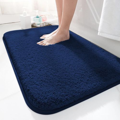 KAL-Tapis De Bain Rectangulaire 80 X 50 Cm, Marine, Antidérapant, Doux, Absorbant L'Eau, En Microfibre, Pour La Salle De Bain