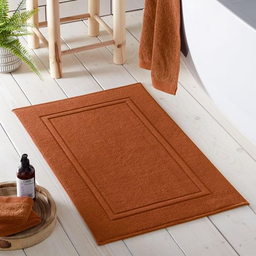 KAL-- Tapis De Bain En Terre Cuite (50 X 80 Cm) - Doux Et Absorbant - Tapis De Salle De Bain Haut De Gamme 550Gsm - Coton Durable - Recyclé - Lavable - Tapis De Bain Orange - Tapis Orange