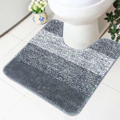 KAL-Tapis De Bain Avec Découpe Wc, Antidérapant, Lavable, Tapis De Salle De Bain, Tapis De Toilette, Tapis De Salle De Bain
