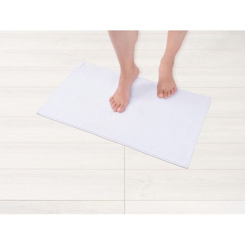 KAL-Tapis De Bain Antidérapant 100 % Coton - 43 X 61 Cm - Pour Salle De Bain Et Wc - Absorbant - Séchage Rapide - Lavable - Blanc