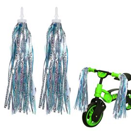 Kal-Giantree Lot De 2 Serpentins De Vélo Pour Enfant, Pompons Colorés, Pour Guidon, Poignées De Vélo, Rubans Pour Décoration (Bleu + Argent)