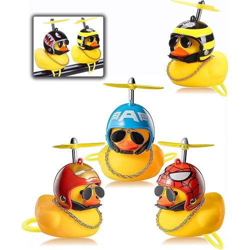 KAL-Lot De 4 Jouets De Canard En Caoutchouc - Décoration De Vélo - Chaises Poussettes - Ornements De Voiture - Avec Casque À Hélice - Pour Hommes Femmes Enfants Garçons Filles