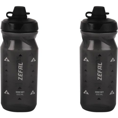 Kal-Pack Sense Soft 65 No-Mud - Lot De Deux Bidons Velo Et Vtt - Gourde Sport Souple Et Inodore - Bidon Eau Sans Bpa - Tetine Silicone - Noir Fumé, 2 X 650 Ml