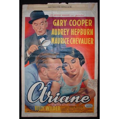 Ariane - Love In The Afternoon * Film 1957 Billy Wilder - Affiche De Cinéma Originale Belge De 1957 - 35x55 Cm * Original Movie Poster * Audrey Hepburn ; Gary Cooper ; Maurice Chevalier