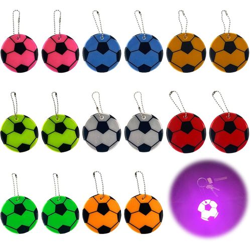 Kal-Lot De 16 Porte-Clés Réfléchissants Football 6cm,Accessoires Sécurité Haute Visibilité,Design Coloré Lumineux,Idéal Pour Enfants Et Adultes,Accroche Sac À Dos,Vélo,Trottinette,Prévention Sécurité