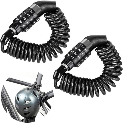 Kal-Lot De 2 Cadenas Pour Casque - Cadenas À Combinaison À 4 Chiffres - 150 Cm - Pour Vélo, Tricycle, Moto, Garage