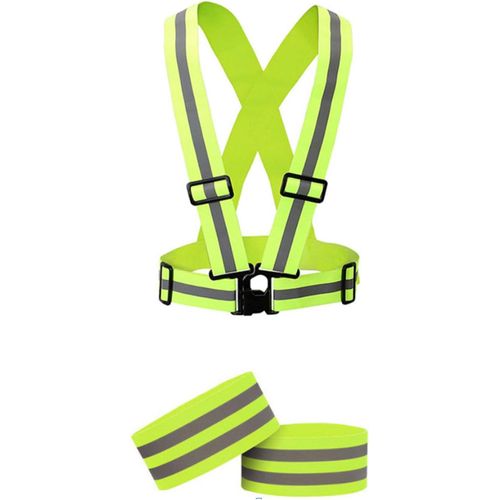 KAL-2 Pièces Sangles Réfléchissante Haute Visibilité Et 1 Pièces Gilet Reflechissant Gilet Fluorescent De Sécurité Conception Réglable S'Applique À Hommes Et Femmes Jogging Vélo Randonnée