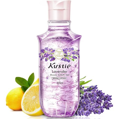 Kal-Gel Douche Lavande \U2013 Format Voyage 220ml Avec Vrais Pétales \U2013 Nettoyant Antibactérien & Hydratant Au Tea Tree \U2013 Parfum 24h \U2013 Pour Peau Sensible 